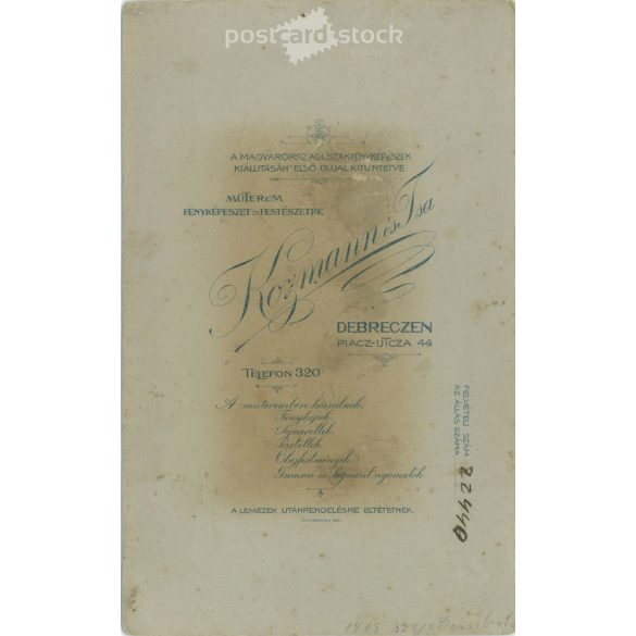 circa 1910 - Full-length family shot in the photography studio of Kozmann et al. Debrecen.  Cabinet card / CDV photo / hardback photo. (2792002)