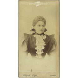   circa 1900 - Alajos Klapok, photography studio, Arad. Talented middle-aged woman in attractive dress, portrait photo.  Cabinet card / CDV photo / hardback photo. (2792006)