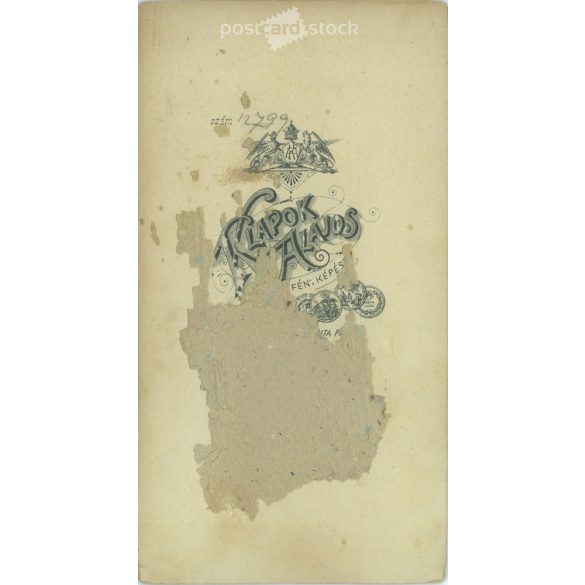 circa 1900 - Alajos Klapok, photography studio, Arad. Talented middle-aged woman in attractive dress, portrait photo.  Cabinet card / CDV photo / hardback photo. (2792006)
