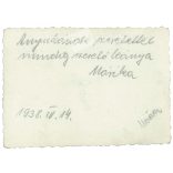 1938 - Full length photo of young elegant girl in dress and hat in the park. Small original paper image. (2792020)