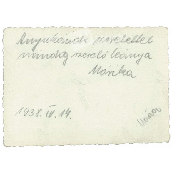 1938 - Full length photo of young elegant girl in dress and hat in the park. Small original paper image. (2792020)