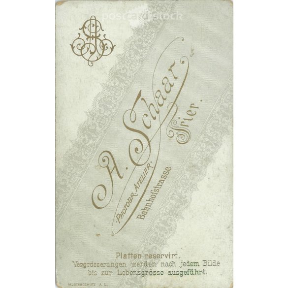 A. Schaar Photography Studio, Germany, Trier. Portrait photo of young woman.  Cabinet card / CDV photo / hardback photo. (2792035)