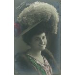 1908 - German silent film actress Emmy Wehlen. Hat fashion. Colored photo sheet, postcard. (2792047)
