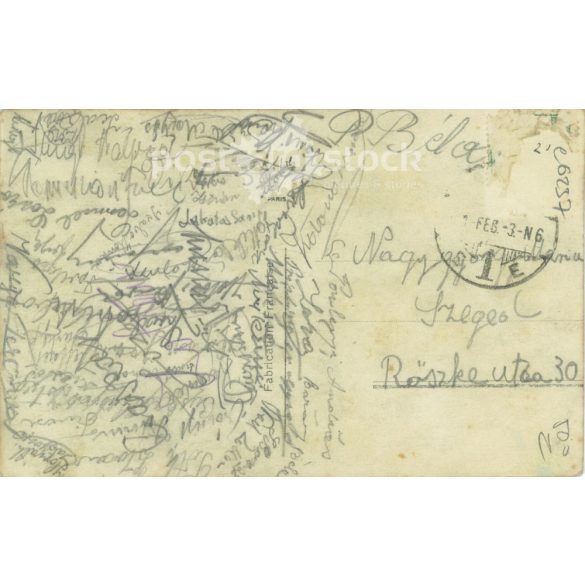 French, romantic postcard. Young woman in French fashion clothes. Colored photo sheet, postcard. (2792048)