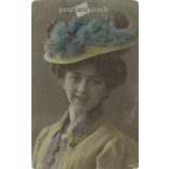 1908 - Portrait of a young woman Zákány, in contemporary, elegant clothing, with a hat. Colored photo sheet, postcard. (2792049)