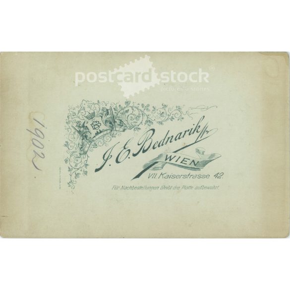 1902 - F.E. Bednarik photographic studio, Vienna. Full-length photo of a young woman in festive, folk attire. Colored  Cabinet card / CDV photo / hardback photo. (2792098)