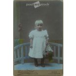 1911 - Ferdinand Kral photographic studio, Vienna. Full-length studio photo. Little girl with a basket.  Cabinet card / CDV photo / hardback photo. (2792105)