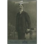 Early 1900s. Rasem Victor photography studio, Budapest. Full-length studio photo. A young man in elegant clothes with a mustache.  Cabinet card / CDV photo / hardback photo. (2792106)
