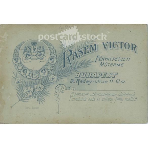 Early 1900s. Rasem Victor photography studio, Budapest. Full-length studio photo. A young man in elegant clothes with a mustache.  Cabinet card / CDV photo / hardback photo. (2792106)