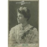 1908 - Gusztáv Matz photography studio, Igló and Poprád. Half-length studio photo. A young woman in fancy dress with an oval pendant around her neck.  Cabinet card / CDV photo / hardback photo. (2792110)