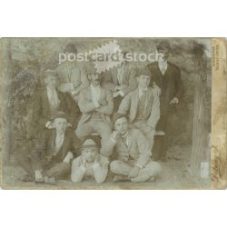   Early 1900s. Dékány J. photography studio, Ungvár. Group photo of bachelors.  Cabinet card / CDV photo / hardback photo. (2792113)