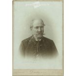 Late 1800s. Dunky brothers photography studio, Cluj. Studio portrait of an elderly man. In fancy, classy clothes.  Cabinet card / CDV photo / hardback photo. (2792115)