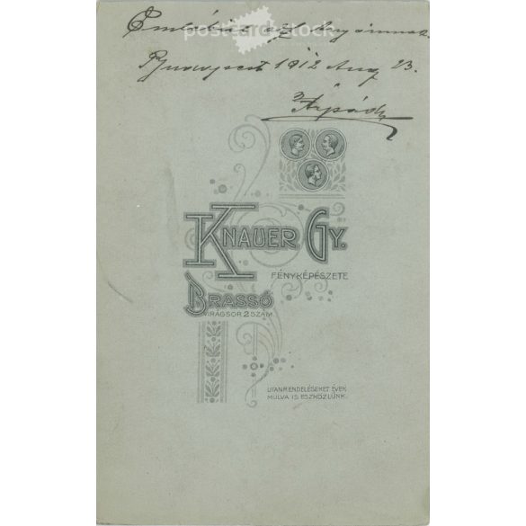 1908 - Knauer photography studio, Brasov. Full-length studio photo. Young man in elegant clothes sitting in a chair.  Cabinet card / CDV photo / hardback photo. (2792116)