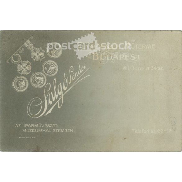 Early 1900s. Photography studio of Sándor Salgó, Budapest. Full-length studio photo. A little girl with a baby in an elegant outfit, with a bow in her hair.  Cabinet card / CDV photo / hardback photo. (2792119)