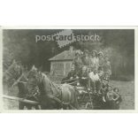 1959 - Girls on a wooden cart, somewhere near Miskolc. Fun group photo. Original paper image. (2792171)