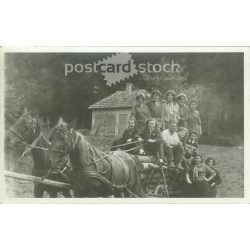   1959 - Girls on a wooden cart, somewhere near Miskolc. Fun group photo. Original paper image. (2792171)