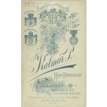 Early 1900s - Studio portrait of a young man. Produced by Péter Kalmár’s photography studio in Budapest.  Cabinet card / CDV photo / hardback photo. (2792174)