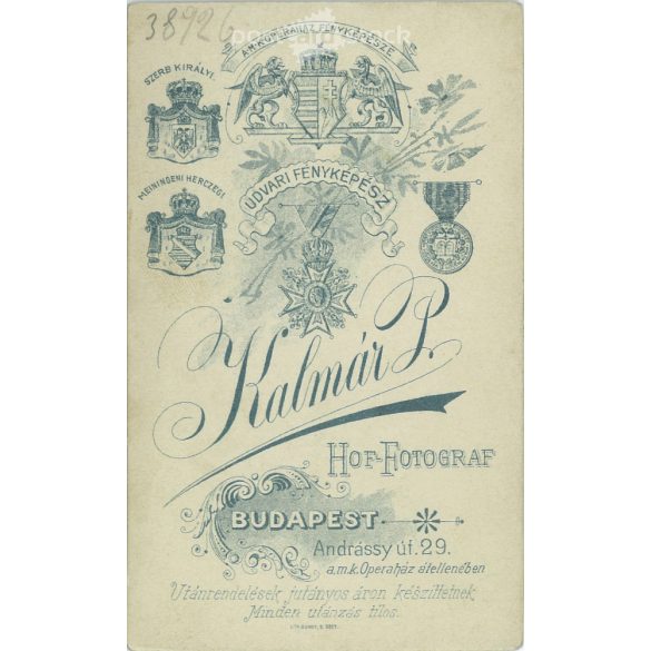 Early 1900s - Studio portrait of a young man. Produced by Péter Kalmár’s photography studio in Budapest.  Cabinet card / CDV photo / hardback photo. (2792174)