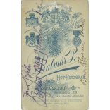 1899 - Studio portrait of a young man. Produced by Péter Kalmár’s photography studio in Budapest.  Cabinet card / CDV photo / hardback photo. (2792175)