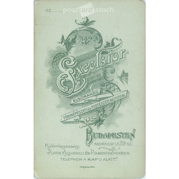 1899 - Studio portrait of a young man. Produced by Péter Kalmár’s photography studio in Budapest.  Cabinet card / CDV photo / hardback photo. (2792176)