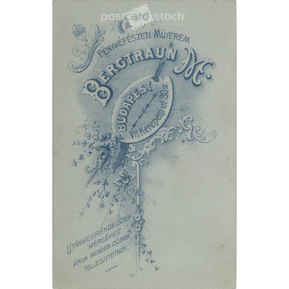 Early 1900s - Studio portrait of a young man. It was made by M. Bergtraun’s photography studio in Budapest.  Cabinet card / CDV photo / hardback photo. (2792177)