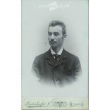 1897 - Studio portrait of a young man. Produced by Vilmos Linderhoffer’s photography studio in Budapest.  Cabinet card / CDV photo / hardback photo. (2792179)