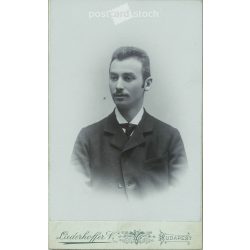   1897 - Studio portrait of a young man. Produced by Vilmos Linderhoffer’s photography studio in Budapest.  Cabinet card / CDV photo / hardback photo. (2792179)