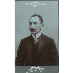   Early 1900s - Studio portrait of a middle-aged man. Produced by József Némethi’s photography studio in Debrecen.  Cabinet card / CDV photo / hardback photo. (2792181)