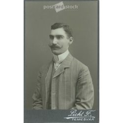   Early 1900s - Studio portrait of a young man. It was made by Ferenc Licht’s photographic studio in Timișoara.  Cabinet card / CDV photo / hardback photo. (2792182)