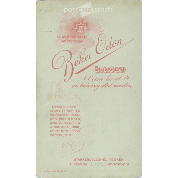 Early 1900s - Studio portrait of a middle-aged man. Produced by Ödön Békei’s photography studio in Budapest.  Cabinet card / CDV photo / hardback photo. (2792183)