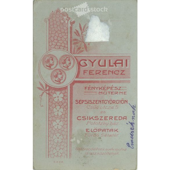 aged man. Produced by Ferencz Gyulai’s photography studio, György Sepsiszent.  Cabinet card / CDV photo / hardback photo. (2792187)