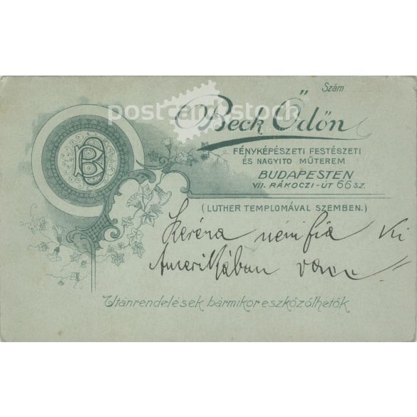 Early 1900s - Studio full-length photo of a young man. Produced by Ödön Beck’s photography studio in Budapest. Aunt Keréna’s son, who is in America.  Cabinet card / CDV photo / hardback photo. (2792196)