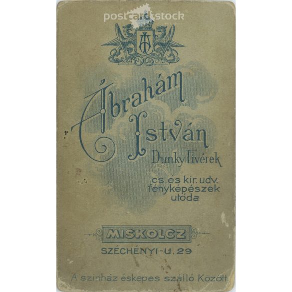 Early 1900s - Studio portrait of a middle-aged man. Produced by István Ábrahám’s photography studio in Miskolc.  Cabinet card / CDV photo / hardback photo. (2792200)