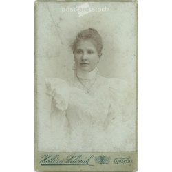   1898 - Studio photo of an elegant young woman. Made by Hollós and Szlovák, photography studio in Győr.  Cabinet card / CDV photo / hardback photo. (2792203)