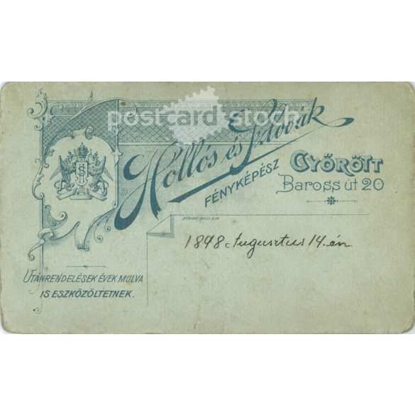 1898 - Studio photo of an elegant young woman. Made by Hollós and Szlovák, photography studio in Győr.  Cabinet card / CDV photo / hardback photo. (2792203)