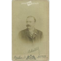   1907 - Studio portrait of a middle-aged man. It was made by J. Brückner’s photography studio in Sopron. Identity card.  Cabinet card / CDV photo / hardback photo. (2792208)