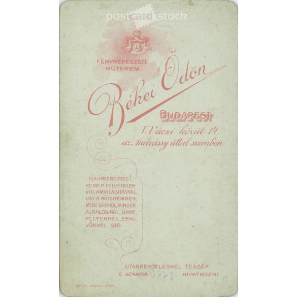 Early 1910s - Studio photo of a young woman. Produced by Ödön Békei’s photography studio in Budapest.  Cabinet card / CDV photo / hardback photo. (2792210)