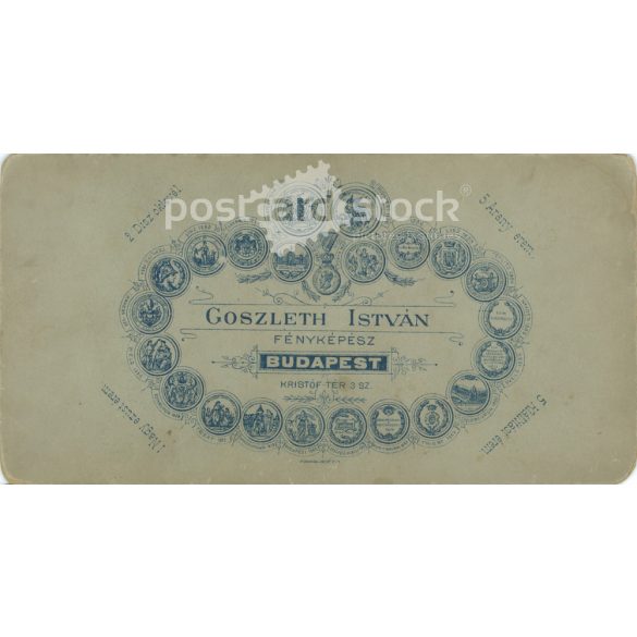 1890s. Elegant woman, studio photo. Made by István Goszleth, photography studio, Budapest. Original  Cabinet card / CDV photo / hardback photo. (2792229)