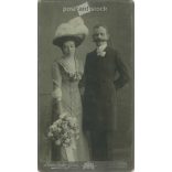 Early 1900s. Gáspárné Váradi and her husband, wedding photo. Géza Brunhuber, photography studio, Budapest. Original  Cabinet card / CDV photo / hardback photo. (2792240)