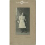 Early 1900s. Young girl in white dress, full length studio shot. Viktor Till’s art institute, Hódmezővásárhely. Original  Cabinet card / CDV photo / hardback photo. (2792248)