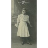 Early 1900s. Young girl in white dress, full length studio shot. Viktor Till’s art institute, Hódmezővásárhely. Original  Cabinet card / CDV photo / hardback photo. (2792248)
