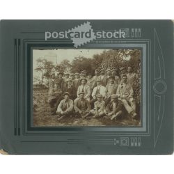   1910s. Group photo of workers outdoors. Its maker is unknown. Original, cashiered paper image. (2792260)
