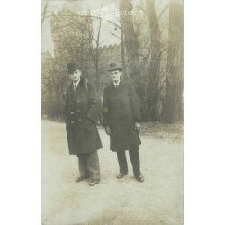   1920s. Photo of an unknown brother and sister, Budapest Városliget, in front of Vajdahunyad Castle. Original paper image, maker unknown. Photo sheet, postcard. (2792286)
