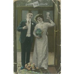   1906 - New Year greeting card, colored photo sheet. (2792298)