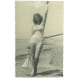 1930s. Waterside, swimsuit image. The creator of the image and the person in the image are unknown. Original paper image, photo sheet. (2792299)
