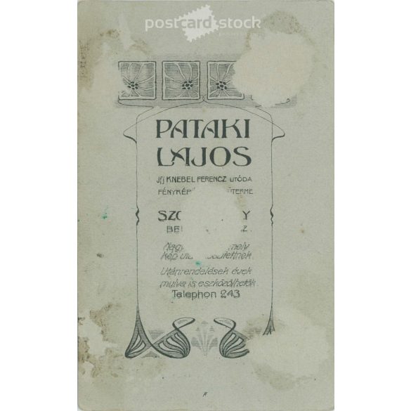 Early 1900s. Elegant, young man, portrait photo, identity unknown. The photo was taken in a photography studio by Lajos Pataki in Szombathely. Original  Cabinet card / CDV photo / hardback photo. (2792310)