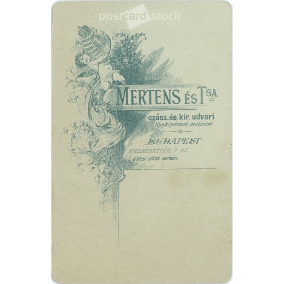 Late 1800s. Elegant, young man, portrait photo, identity unknown. The photo was taken in the photography studio of Mertens és Társa in Budapest. Original  Cabinet card / CDV photo / hardback photo. (2792311)