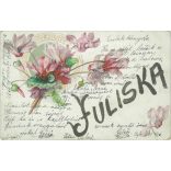 1900 - Greetings to Juliská from the turn of the century. Lithographed, mica dust greeting card. (2792324)