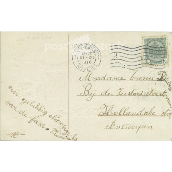 1910 - New Year’s greeting. French, lithographed, embossed and gilded greeting card. (2792325)