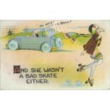1928 - Cheerful postcard, car series, with unique illustration. (2792337)